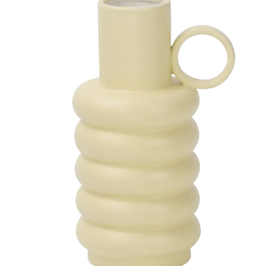 Vaas keramiek geribbeld geel 18 cm