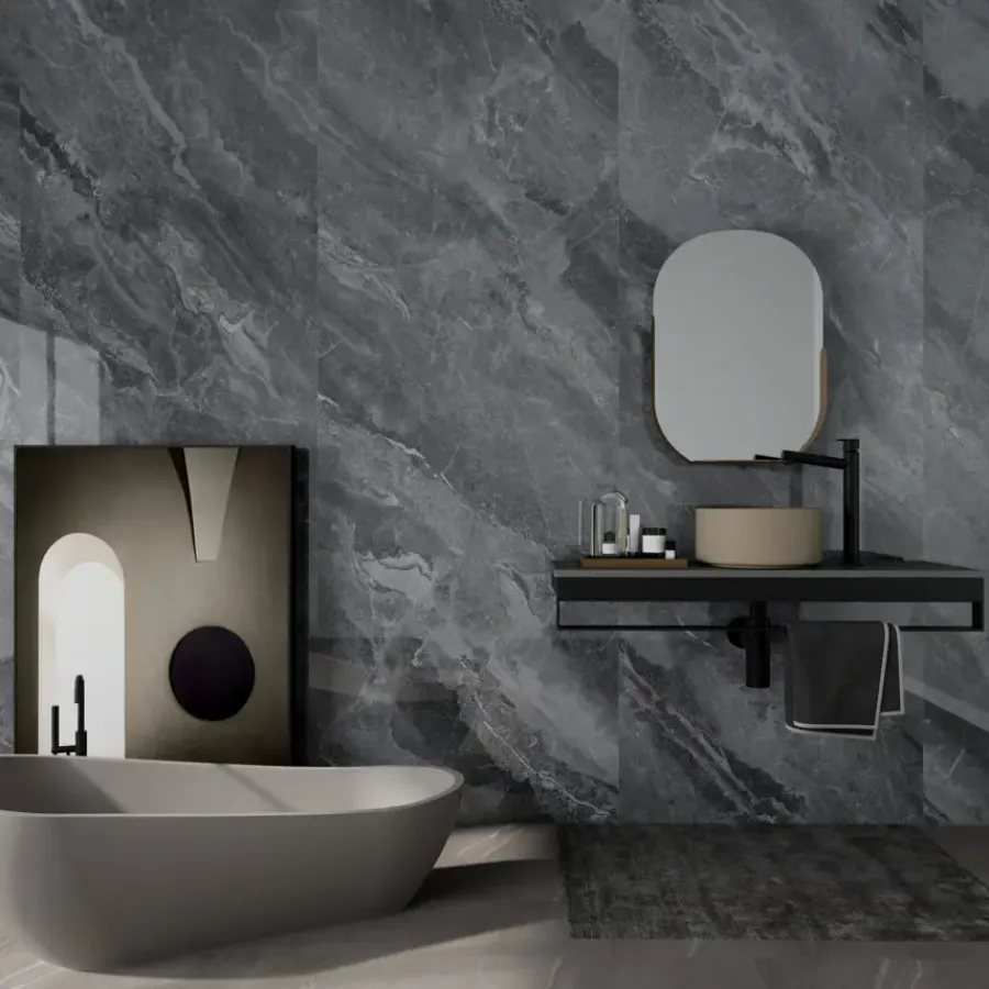 PVC Wandtegels & Panelen|Wandpanelen > Geen Wand/douche paneel kunststof Allora 260x90 cm grijs marmer glans, dikte 5mm 2,34 m²