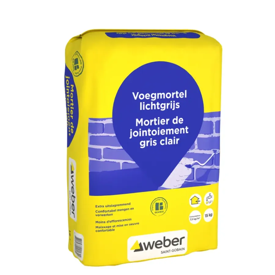 Voegmiddel|Voegmiddelen > Weber Saint-Gobain Weber Beamix voegmortel lichtgrijs 15 kg