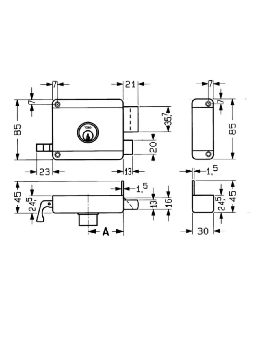 Deursloten|Cilinders > Yale Oplegslot met Buitencilinder Los Grijs Gelakt 615-50mm